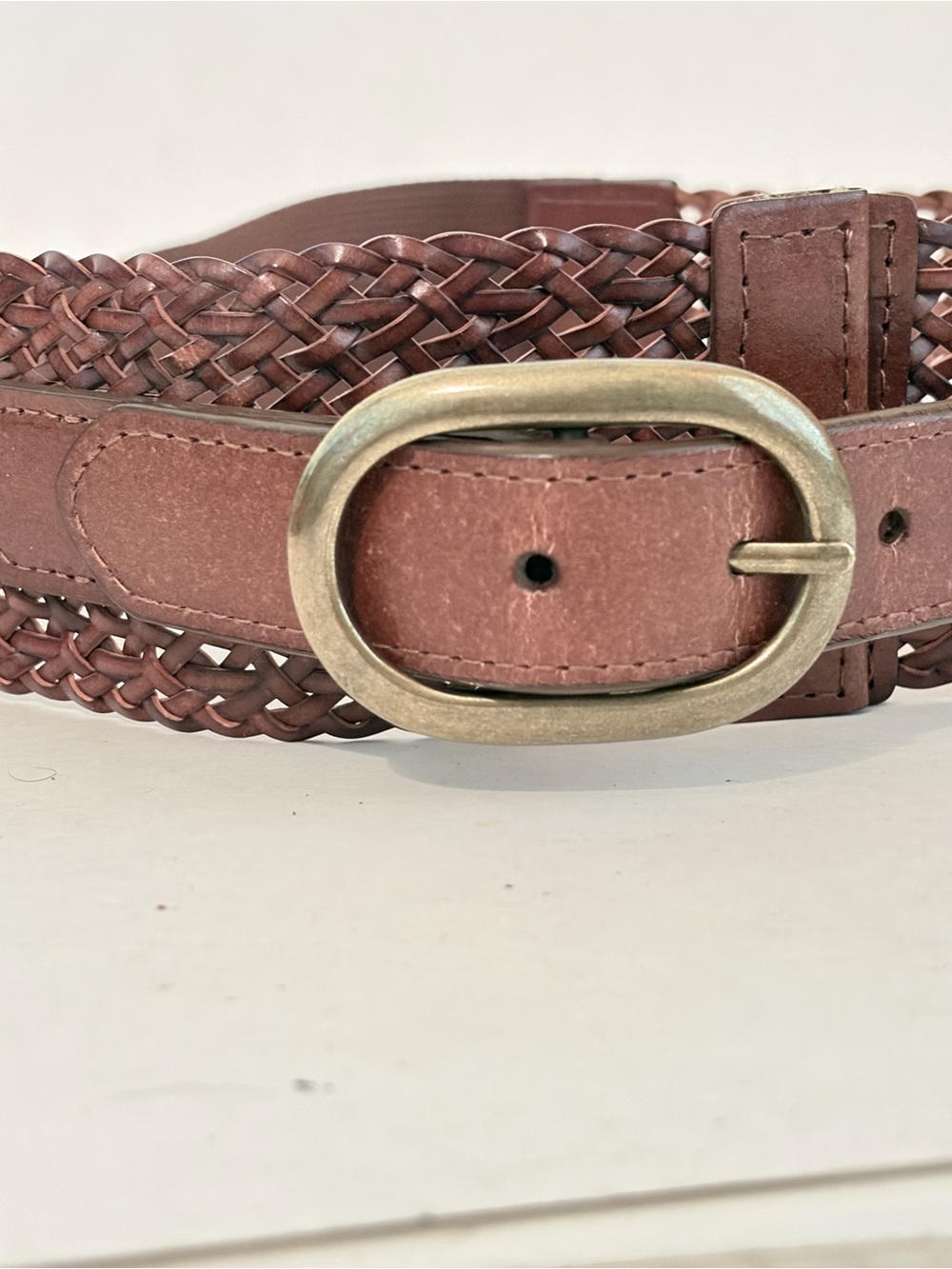 Ann Taylor Loft Dark Brown Woven Leather Elasticized Back Panel Wide Belt - Picture 12 of 12